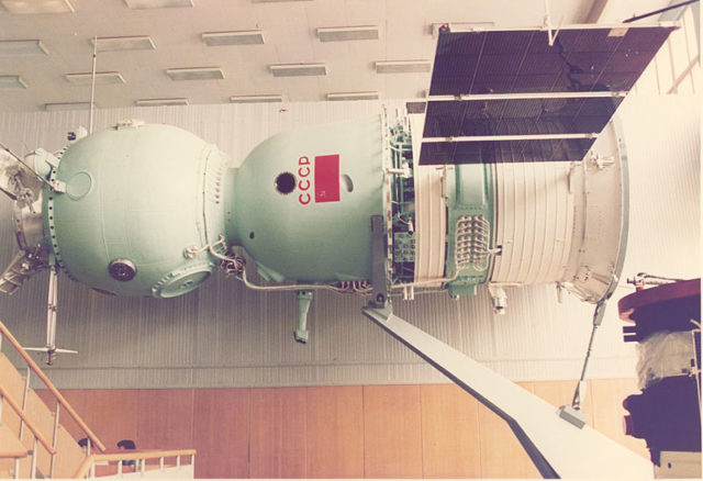 A mock-up of the USSR Soyuz spacecraft on display at the Cosmonaut Training Center (Star City). Source