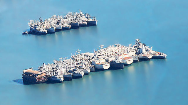 Aerial photograph of ships in Suisun Bay. By jitze/CC BY 2.0