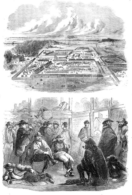 Camp Douglas (top) and Confederate prisoners within, 1862 Source:wikipedia/public domain