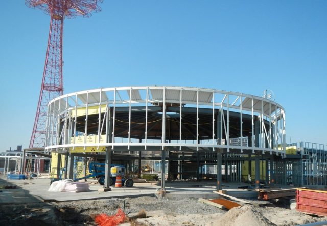 Carousel under construction for new Steeplechase Plaza. Source