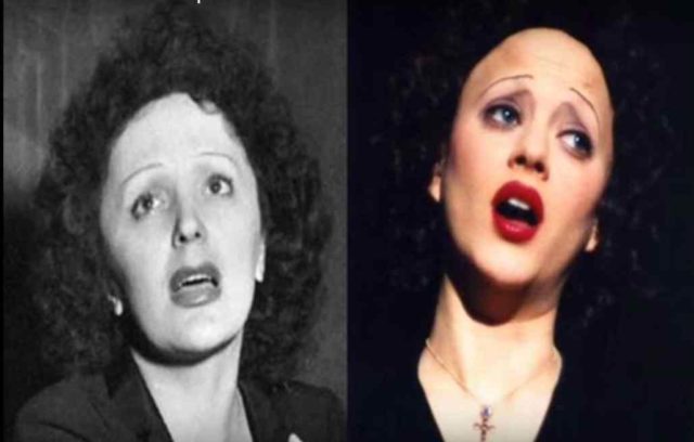 Left photo - Edith Piaf. Right photo - Marion Cotillard playing Edith Piaf in "La vie en rose". Source: You Tube