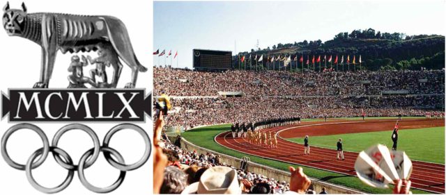 Left photo - Games of the XVII Olympiad logo. Source, Right photo - Opening Ceremony in 1960 Summer Olympics in Stadio Olimpico in Rome, Italy. Source 