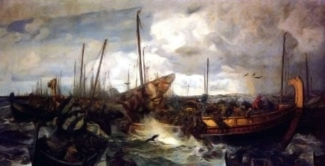 The Battle of Svolder. Painting by Otto Sinding (1842–1909).Source Wikipedia Public Domain