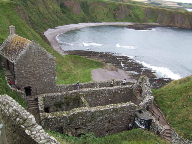 The gatehouse (centre) and Benholm's Lodging (left) seen from within the castle