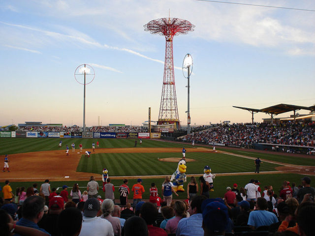 The minor league baseball stadium, today. The famous Parachute Jump is in the background. Source