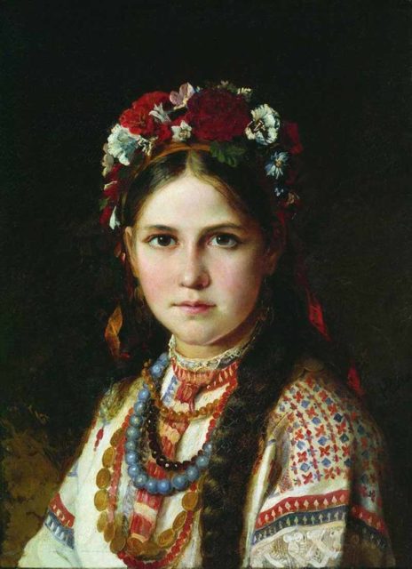 A girl wearing a Ukrainian wreath