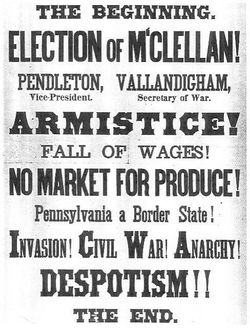 Union Party poster for Pennsylvania warning of disaster if McClellan wins. Wikipedia/Public Domain