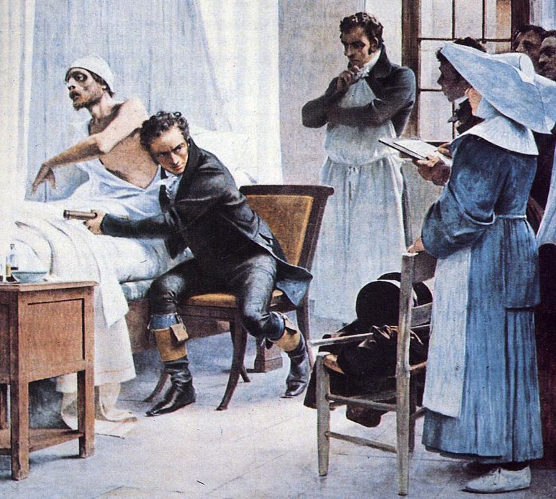 Laennec auscultates a patient before his students