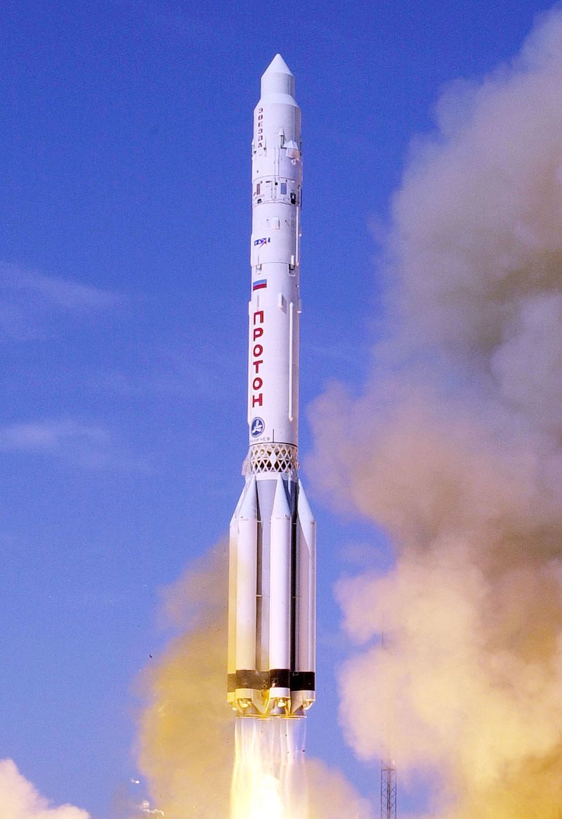 The launch of the Zvezda service module of the International Space Station on a Russian Proton-K rocket.