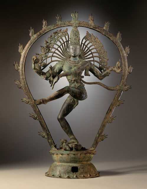Shiva as Nataraja, the Lord of the Dance, the most famous subject found in Chola processional bronzes