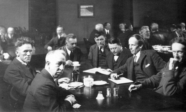 Group of Seven - Frederick Varley, A. Y. Jackson, Lawren Harris, Barker Fairley, Frank Johnston, Arthur Lismer, and J. E. H. MacDonald. Wikipedia/Public Domain
