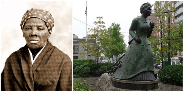 Harriet Tubman and a sculpture of her in Brooklyn. Images by- Wikipedia, Public Domain, denisbin.Flickr.CC BY-ND 2.0