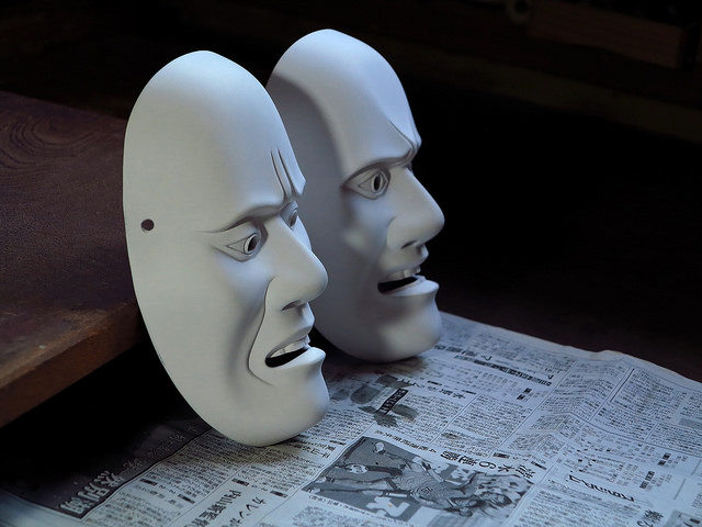 In Japan masks belong to a highly developed theatrical tradition. Image by -ichidoru.Flickr. CC BY 2.0