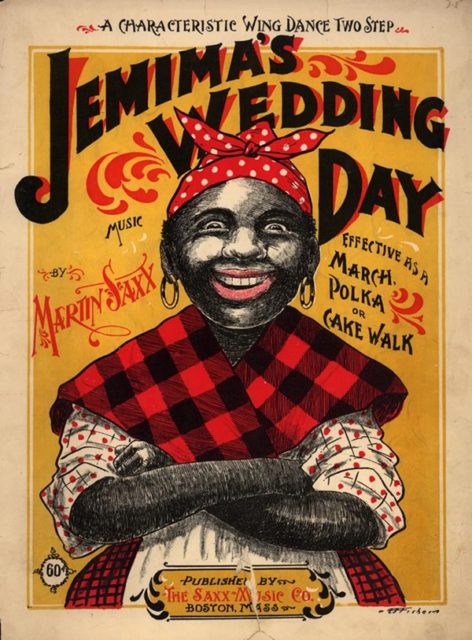 "Jemima" character on 1899 cakewalk sheet music cover. Wikipedia/Public Domain