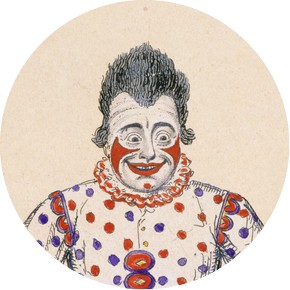 Grimaldi as Clown, showing his own make-up design. Wikipedia/Public Domain