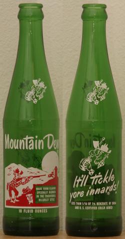 Two sides of an early Mountain Dew bottle using the "Hillbilly" design. By en:User:Cburnett - Own work of my own bottle, CC BY-SA 3.0, https://commons.wikimedia.org/w/index.php?curid=986323