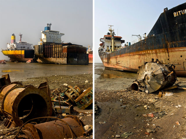 Ship-breaking is the dismantling of end-of-life ships with the aim of recycling its materials. 1- By Naquib Hossain Flickr CC BY-SA 2.0 2-By Naquib Hossain Flickr CC BY-SA 2.0