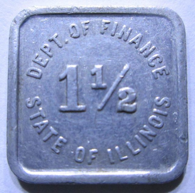 Square-shaped Illinois sales tax token By $1LENCE D00600D at English Wikipedia, CC BY-SA 3.0, https://commons.wikimedia.org/w/index.php?curid=32892057