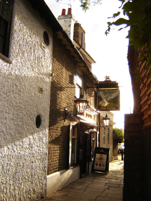 Entrance in the alley that is the only surviving trace of the old Hammersmith Village