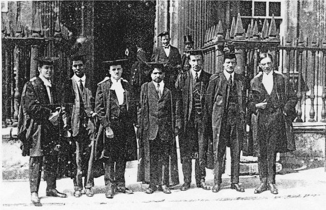 Ramanujan (centre) with other scientists at Trinity College