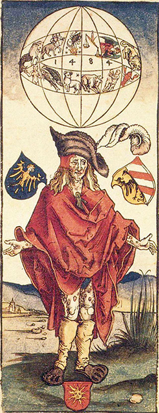 A medical illustration attributed to Albrecht Dürer (1496) depicting a person with syphilis. Here, the disease is believed to have astrological causes.
