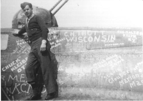 Milt Heff, 351st Transportation Sections with “SQUAKIN’ HAWK”. 