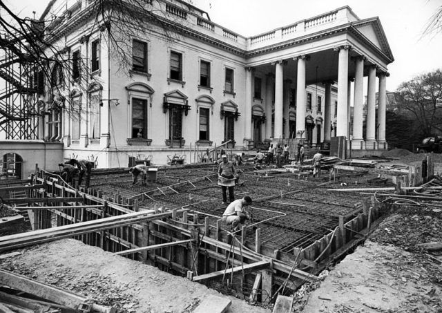 Construction of underground service and utility spaces by the northeast corner of the mansion, November 1950