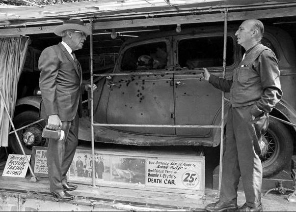 Ted Hinton (left) in later years with the Death Car. Photo Credit