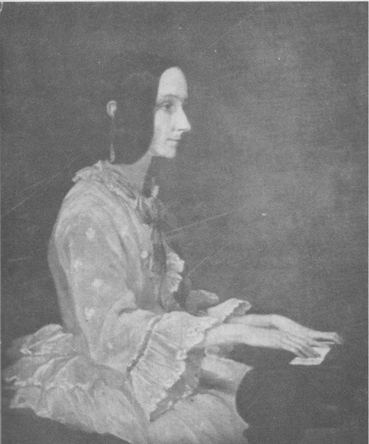 Ada Lovelace at a piano in 1852 by Henry Phillips. While she was in great pain at the time, she sat for the painting as Phillips' father, Thomas Phillips, had painted Ada's father, Lord Byron.