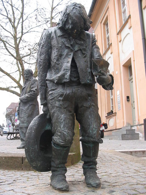 Statue of Kaspar, old city centre, Ansbach, Germany