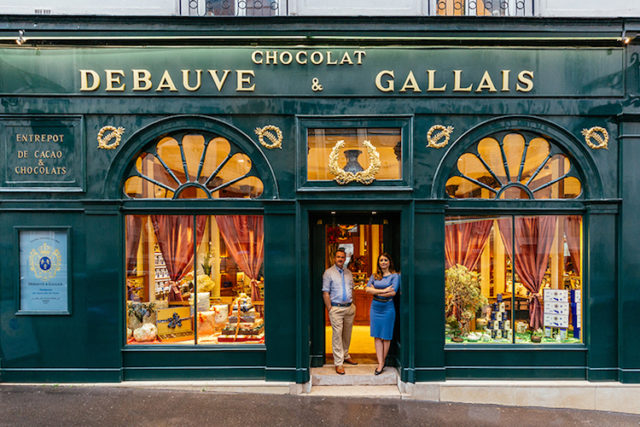 Bernard Poussin left-and Diane Junique right in front of their two centuries old chocolaterie
