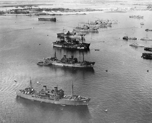 Prospective Operation Crossroads target ships and support ships at Pearl Harbor on February 27, 1946. 