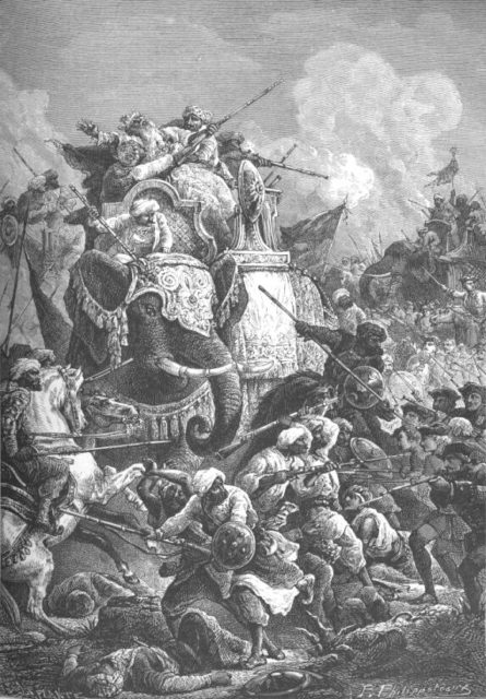 Hyder Ali and his son Tipu Sultan organized rocket artillery brigades, or "cushoons", against the British East India Company during the Anglo-Mysore Wars