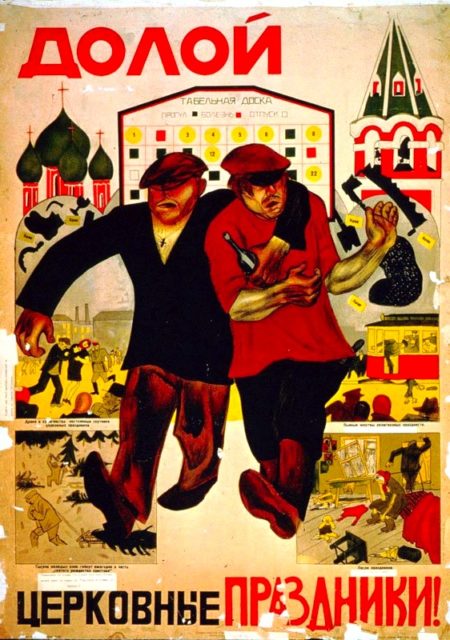Soviet anti-religious poster. The enscription says: "Ban religious holidays!"