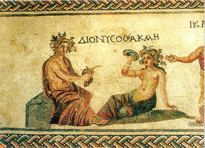 Hellenistic mosaics discovered close to the city of Paphos depicting Dionysos, god of wine.