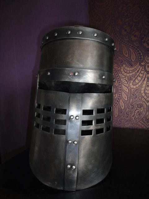 Helmet of the Black Knight from the film Monty Python and the Holy Grail. Photo Credit