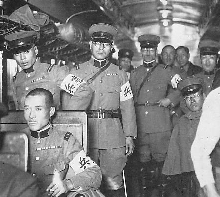 The Kempeitai officers on board a train, circa 1935