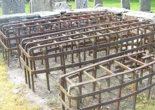 Mortsafes at a church yard in Logierait, Perthshire, Scotland. Photo Credit