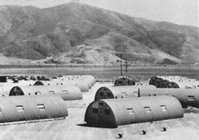 Quonset huts in front of Laguna Peak, Point Mugu, in 1946. Photo Credit