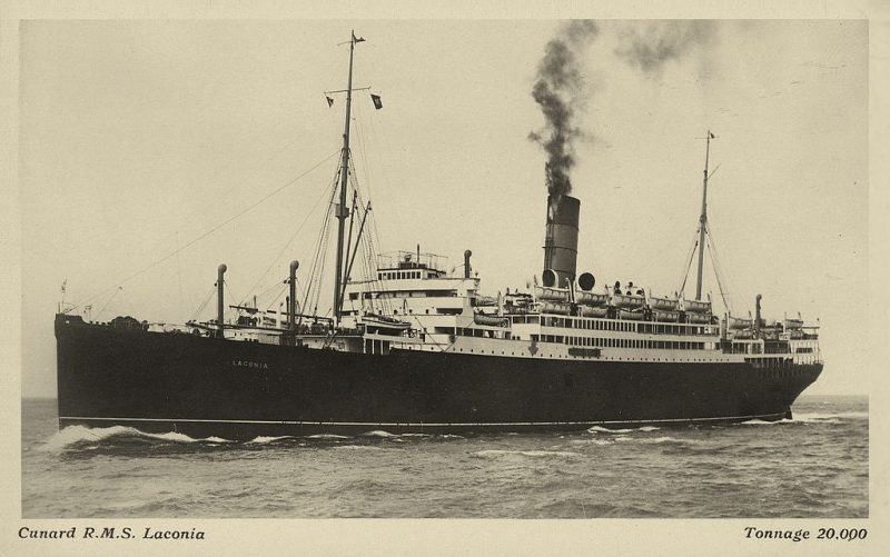 Cunard Line postcard of the RMS Laconia 1921