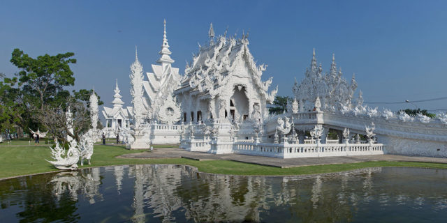 Seen from a distance, the temple appears to be made of glittering porcelain. Photo Credit