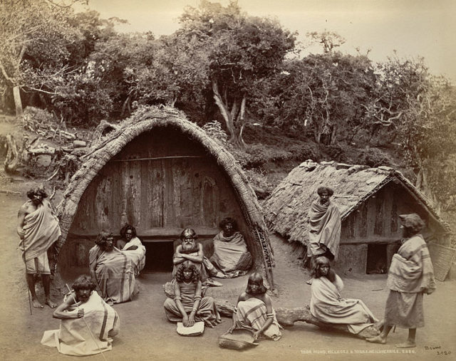 Toda mund (hamlet) and barrel-vaulted houses in the Nilgiri Hills in Tamil Nadu, 1869.
