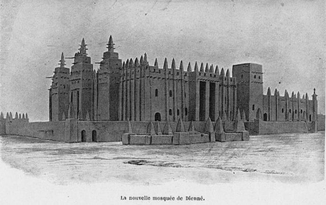 View of the Great Mosque from the northeast as it looked in 1910. From Félix Dubois' Notre beau Niger. Photo Credit