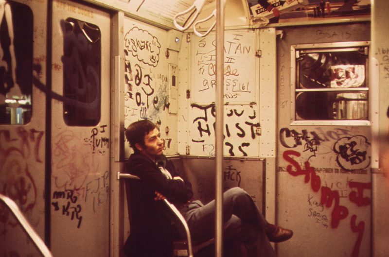 Heavily tagged New York City Subway car in 1973