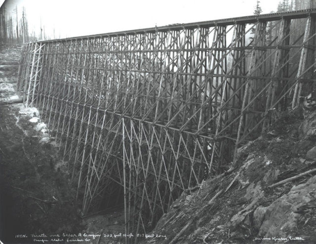 A 203 foot high wall of wood – The Cedar River Logging Trestle in Washington State