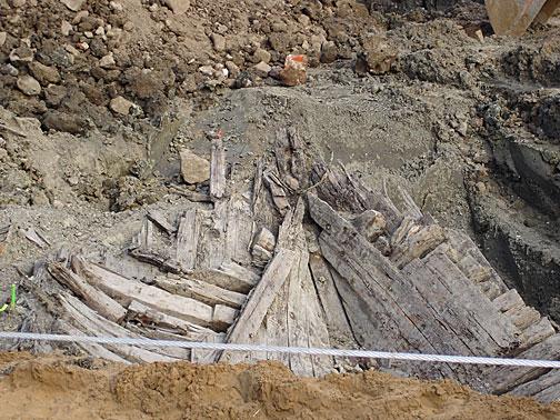 A ship dug up in 2005 at Spear and Folsom was discovered to be the Candace, an 1830s sailing ship that had found its last anchorage under the growing city. Photo Credit