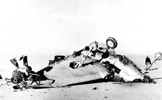Wreckage of the first XP-56. Note the missing left main tire. Photo Credit
