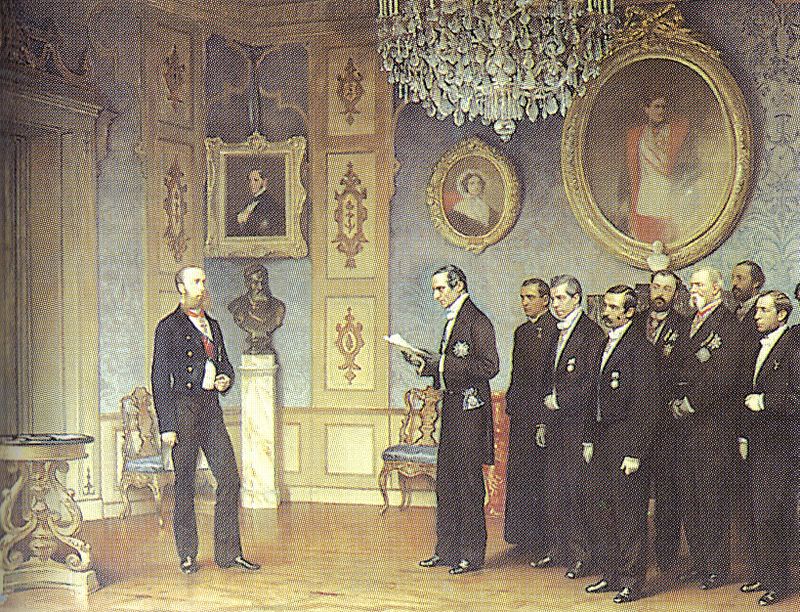 Maximilian receiving a Mexican delegation at Miramar Castle in Trieste, Italy. Painting by Cesare Dell’Acqua (1821-1905)