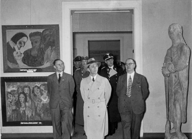 Joseph Goebbels, the Reich Minister of Propaganda, at the Degenerate Art exhibition. Photo Credit