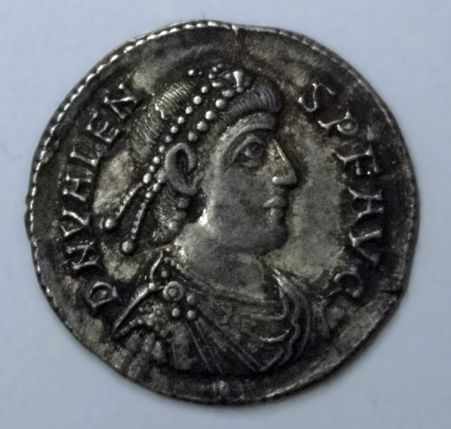 Front view of a light miliarense coin from the Hoxne Hoard. Photo Credit